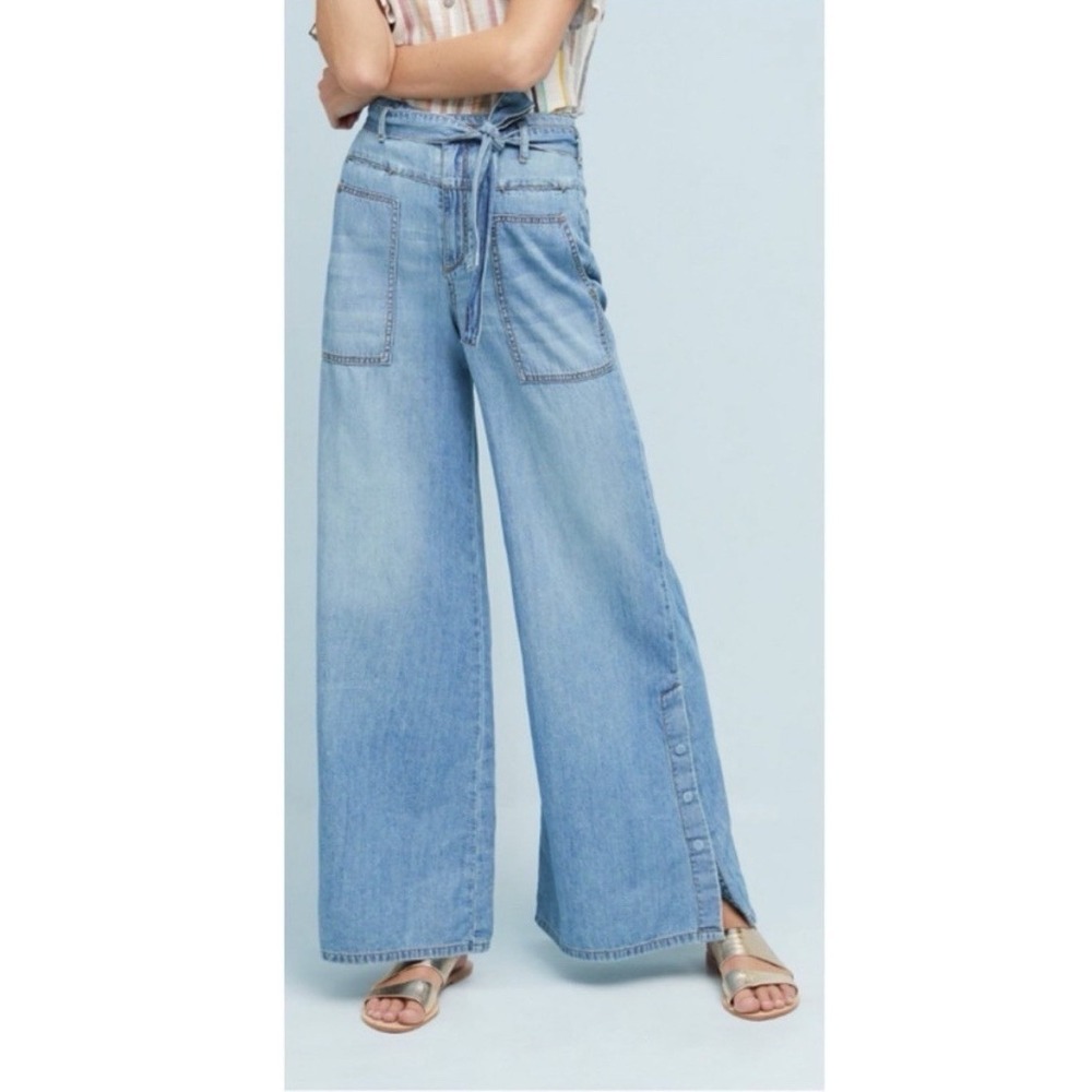 Pilcro Jeans Womens 27P Medium Wash Blue High Rise Wide Leg Relaxed Denim Pants